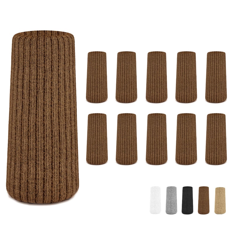 IAMZAY 48 Pcs Brown Premium Chair Leg Socks Protectors for Hardwood Floors - Not Falling Off - Easy to Put On - Fits Round and Square Legs - High Elastic Bar Stool Leg Covers - Furniture Pads for All Shapes - Image 1